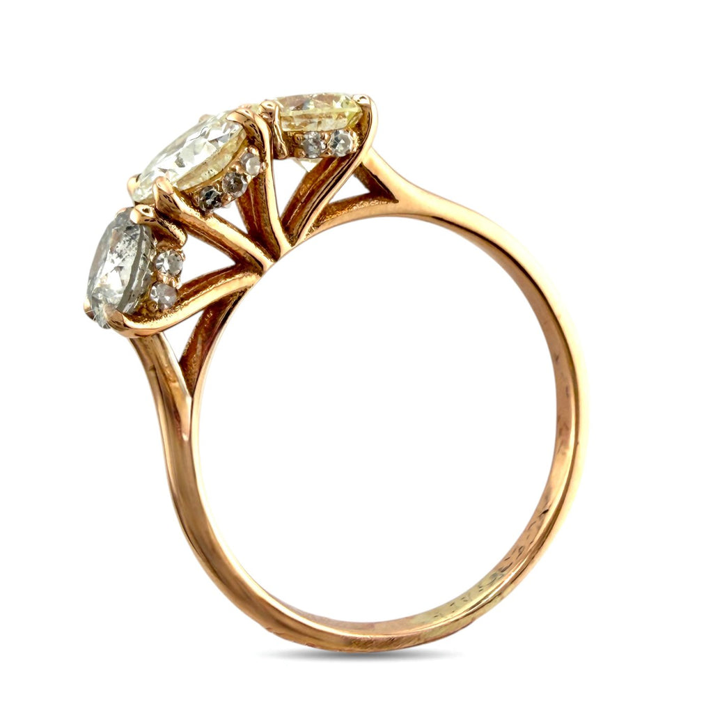 K. Faberge Imperial Russian 14K (56K) Rose Gold Three Stone 2.00ct Diamond Ring
