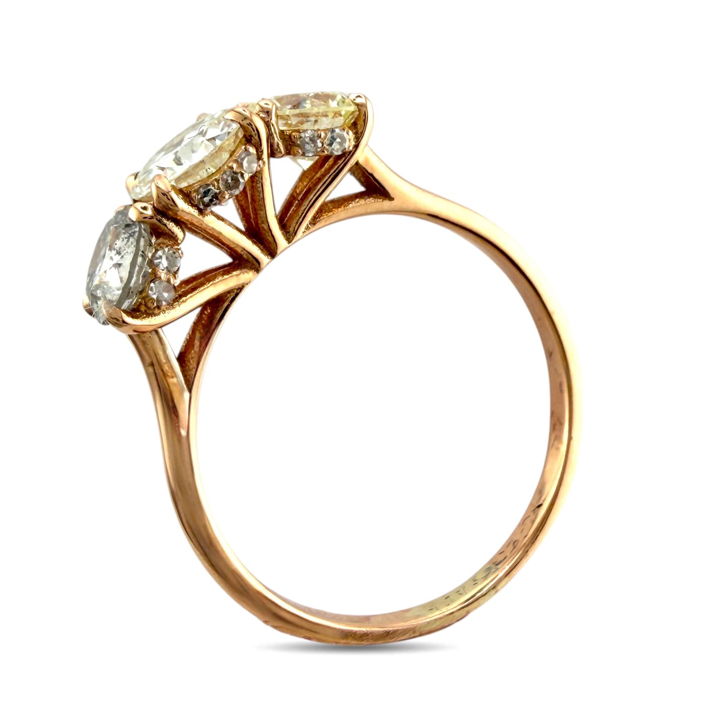 K. Faberge Imperial Russian 14K (56K) Rose Gold Three Stone 2.00ct Diamond Ring