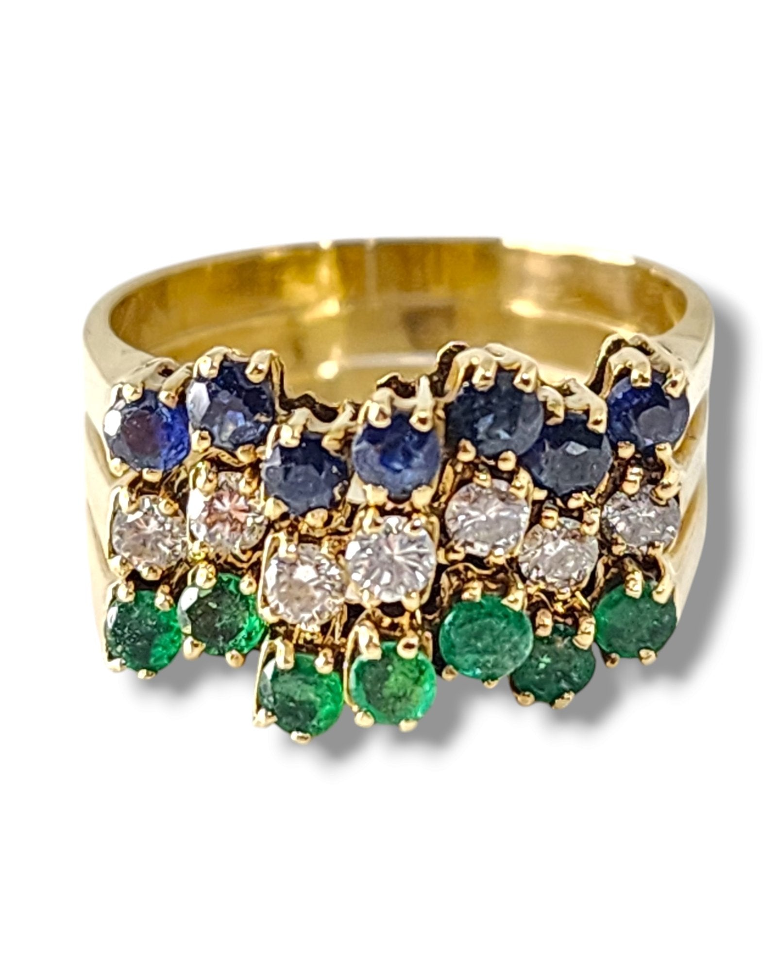 3 Pieces Stackable 14K Gold Interlocking Ring Set with Diamonds, Emeralds and Sapphires