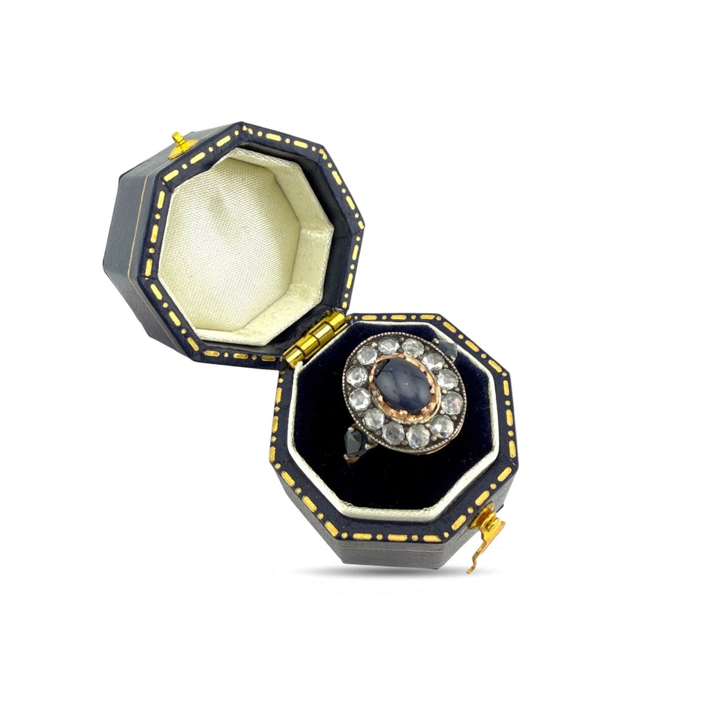 14K Rose Gold Imperial Faberge Russian 0.72ct Sapphire and 0.72ct Diamond Ring