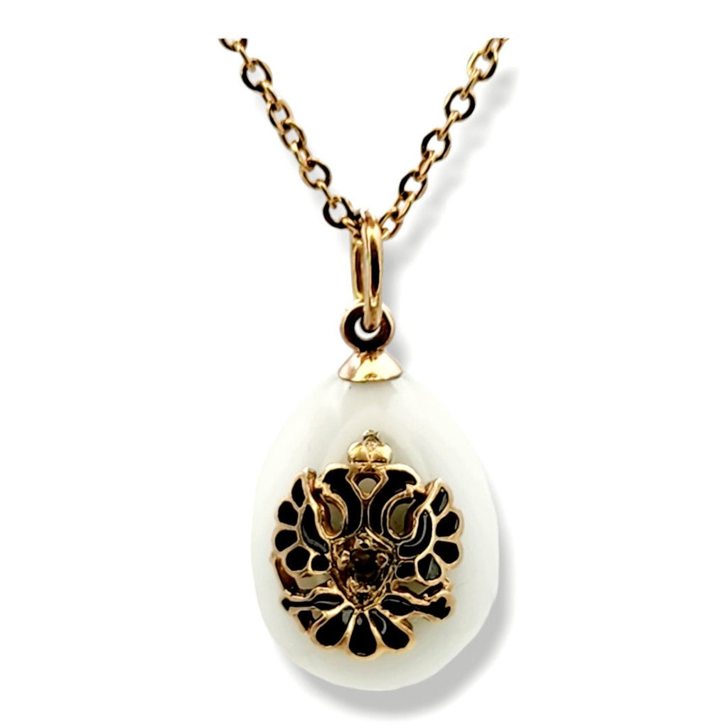 K. Faberge Russian Antique Gold Diamond & Blue Enamel Egg Pendant 1890s