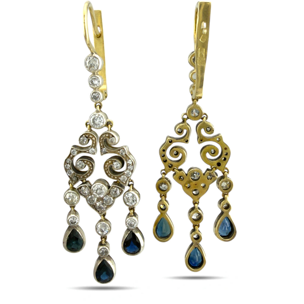 Imperial Russian 56K Yellow Gold (14K) Enamel and 2.31ct Diamond Earrings, Circa 1930s