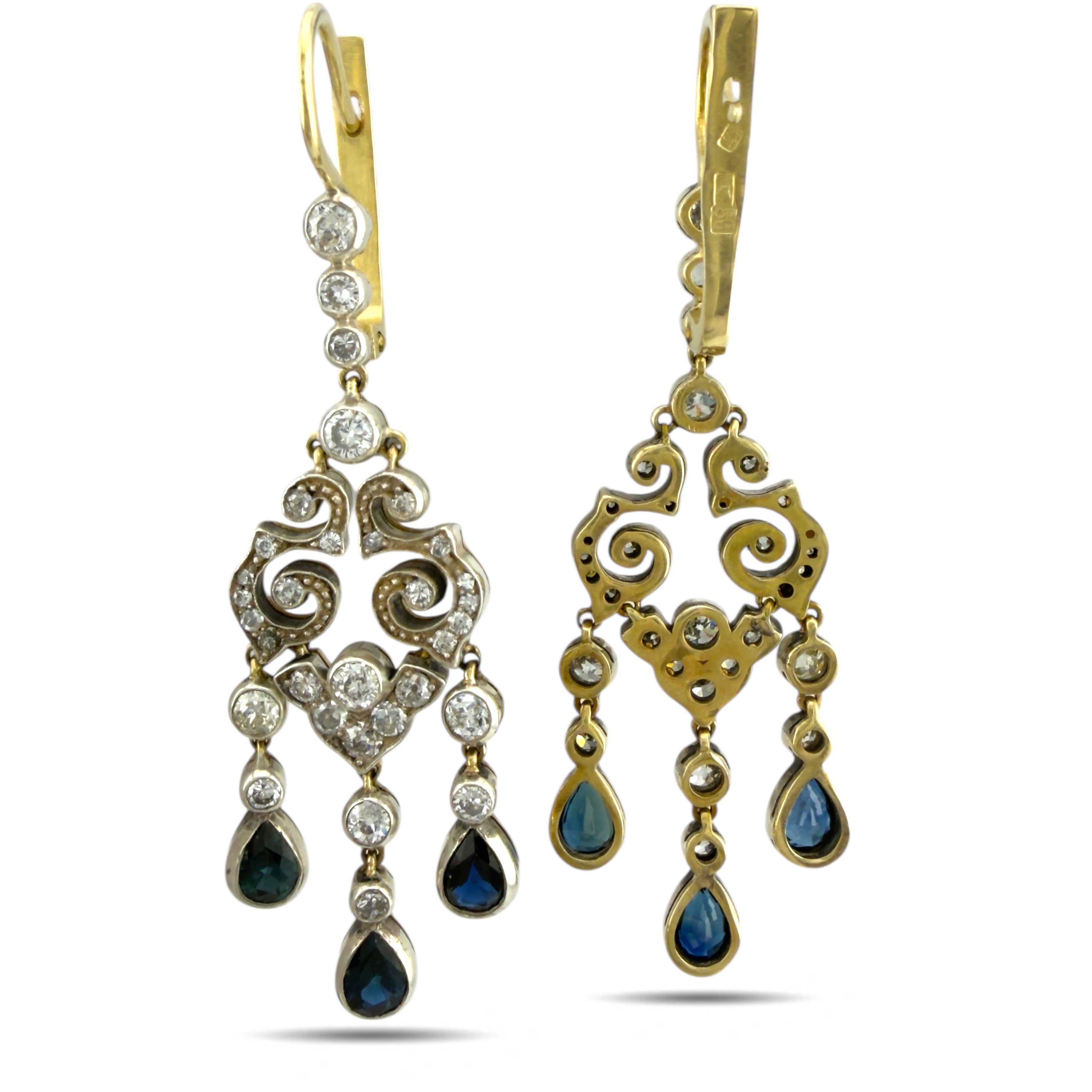 Imperial Russian 56K Yellow Gold (14K) Enamel and 2.31ct Diamond Earrings, Circa 1930s