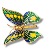 Plique-à-jour Enamel and Diamond Brooch Butterfly