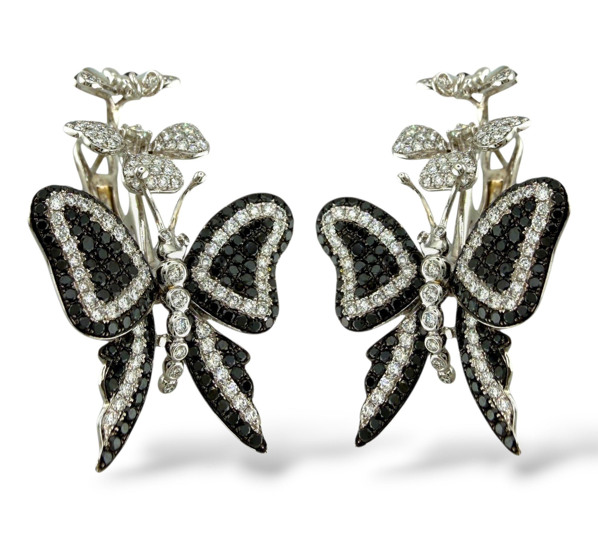 18K White Gold and 1.64ct Diamond Butterfly Flower Earrings