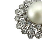 18K White Gold Pearl and 4ct Diamond Circular Cocktail Ring