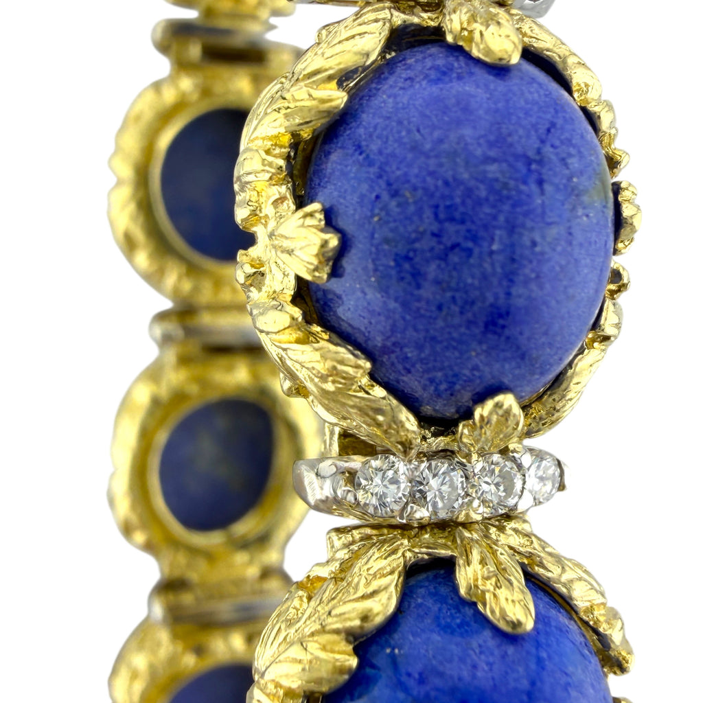 French 18K Yellow Gold Lapis Lazuli and 2.2ct Diamond Bracelet