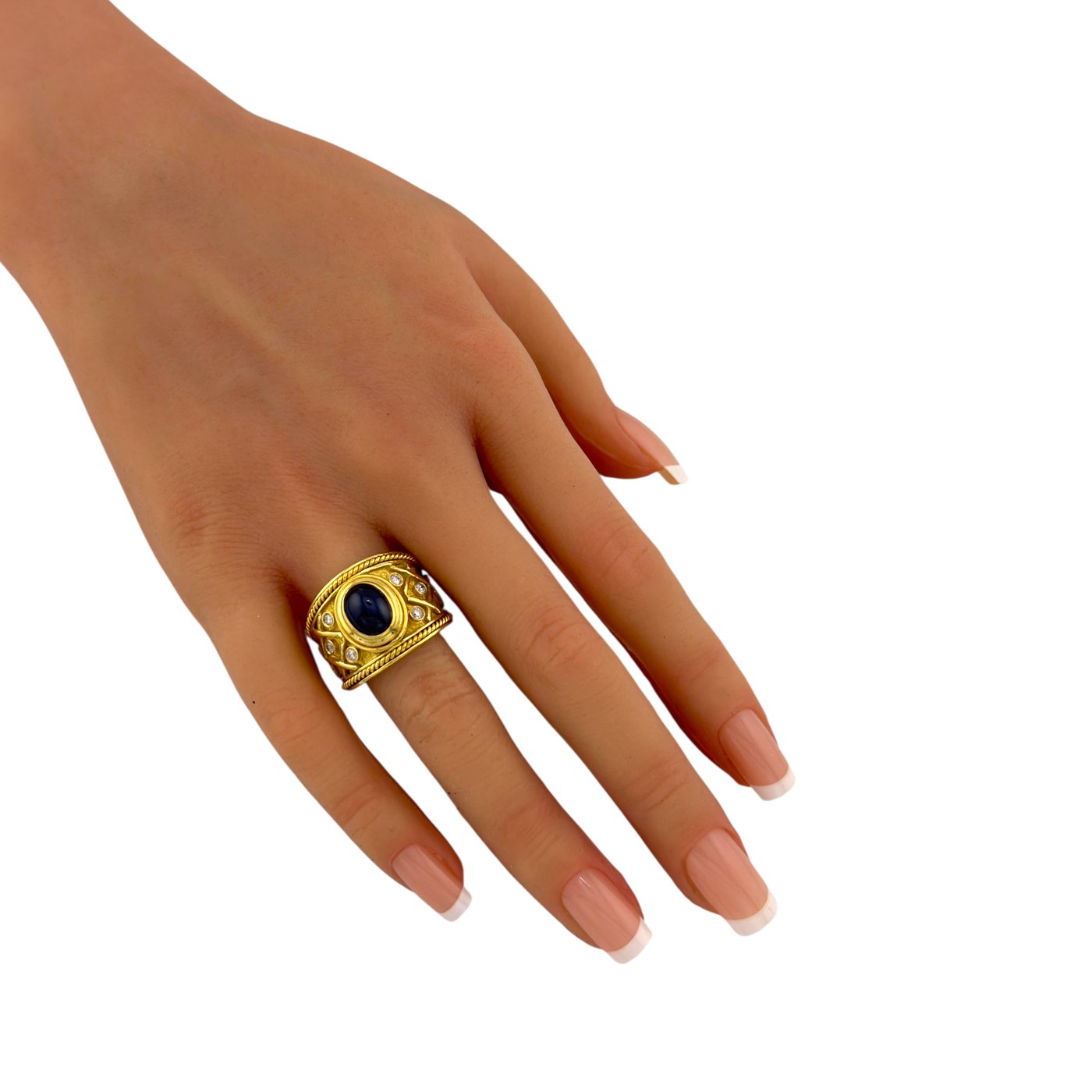 18K Yellow Gold Sapphire Diamond Ring and Earrings Set