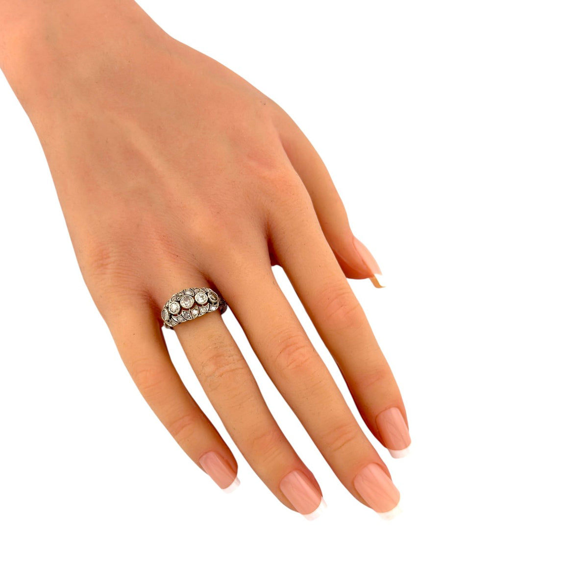 14K White Gold Antique Old Cut 1.00ct Diamond Ring
