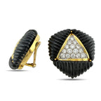 18K Yellow Gold and 2ct Diamond Black Onyx Earrings