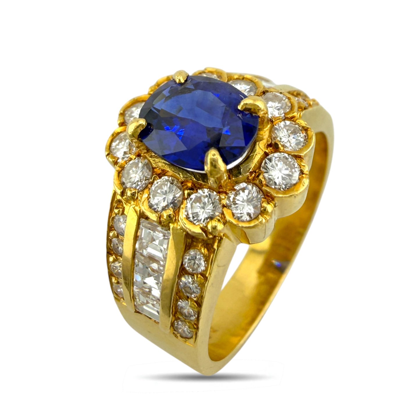 18K Yellow Gold 2.0ct Sapphire and 1.50ct Diamond Ring