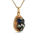 Imperial Russian Faberge 14K Rose Gold Sapphire and Diamond Egg Pendant by Michael Perkhin Diamond