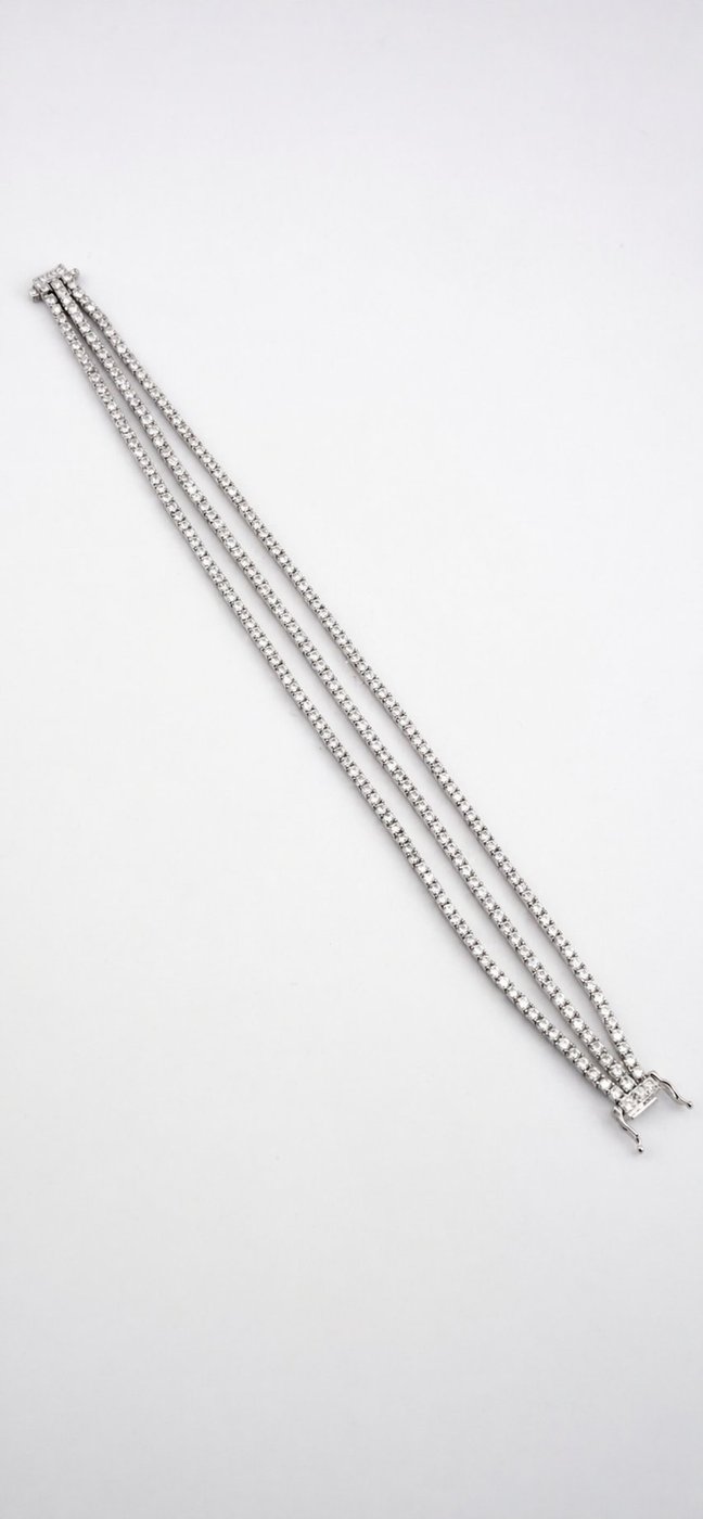 14K White Gold Triple Row 6.53ct Diamond Bracelet