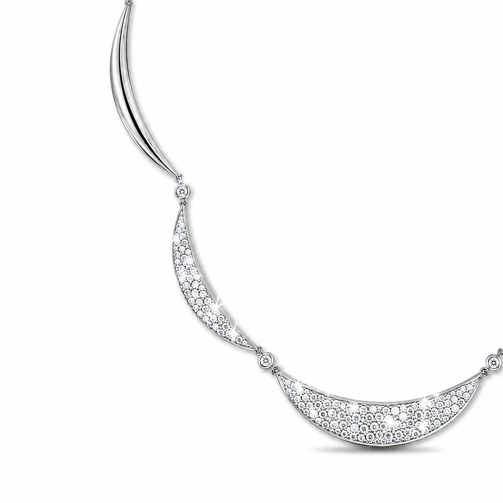18K White Gold 3.87ct Diamond Crescent Link Necklace