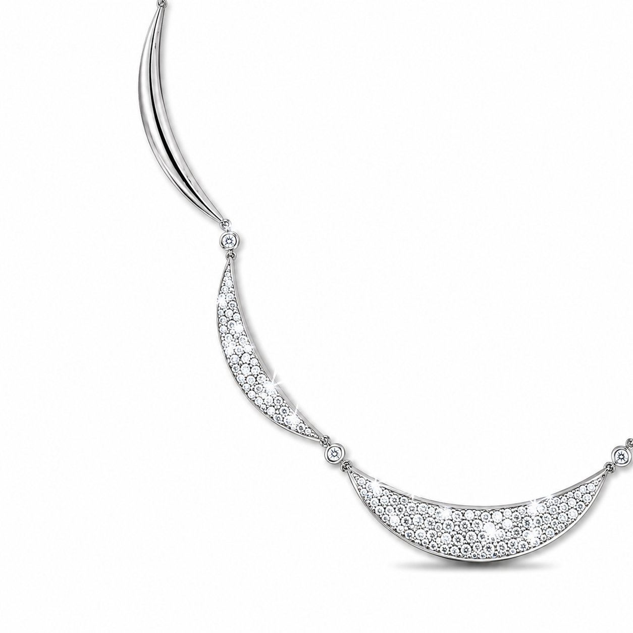 18K White Gold 3.87ct Diamond Crescent Link Necklace