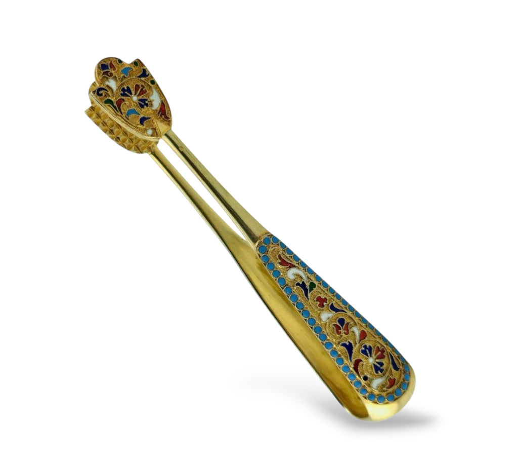 Imperial Russian 84 Silver and Enamel Sugar Tongs Circa 1900