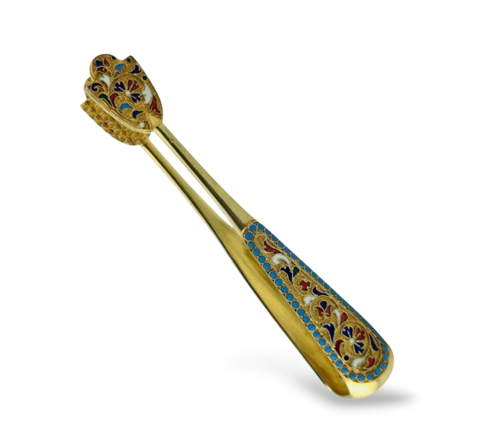 Imperial Russian 84 Silver and Enamel Sugar Tongs Circa 1900