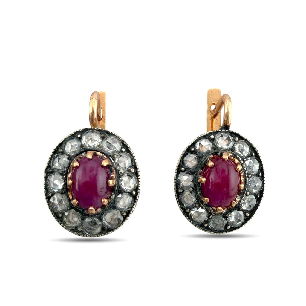 K. Faberge Imperial Russian 14K (56K) Rose Gold 2.20ct Ruby and 1.44ct Diamond Earrings