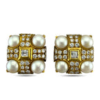 18K Yellow Gold 5.6ct Diamond and Pearl Clip-On Earrings