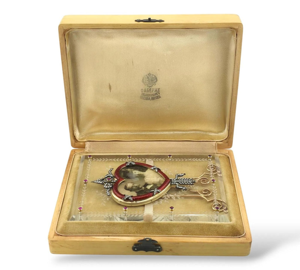 Imperial Russian K. Faberge 56K Gold Enamel and Diamond Photo Frame