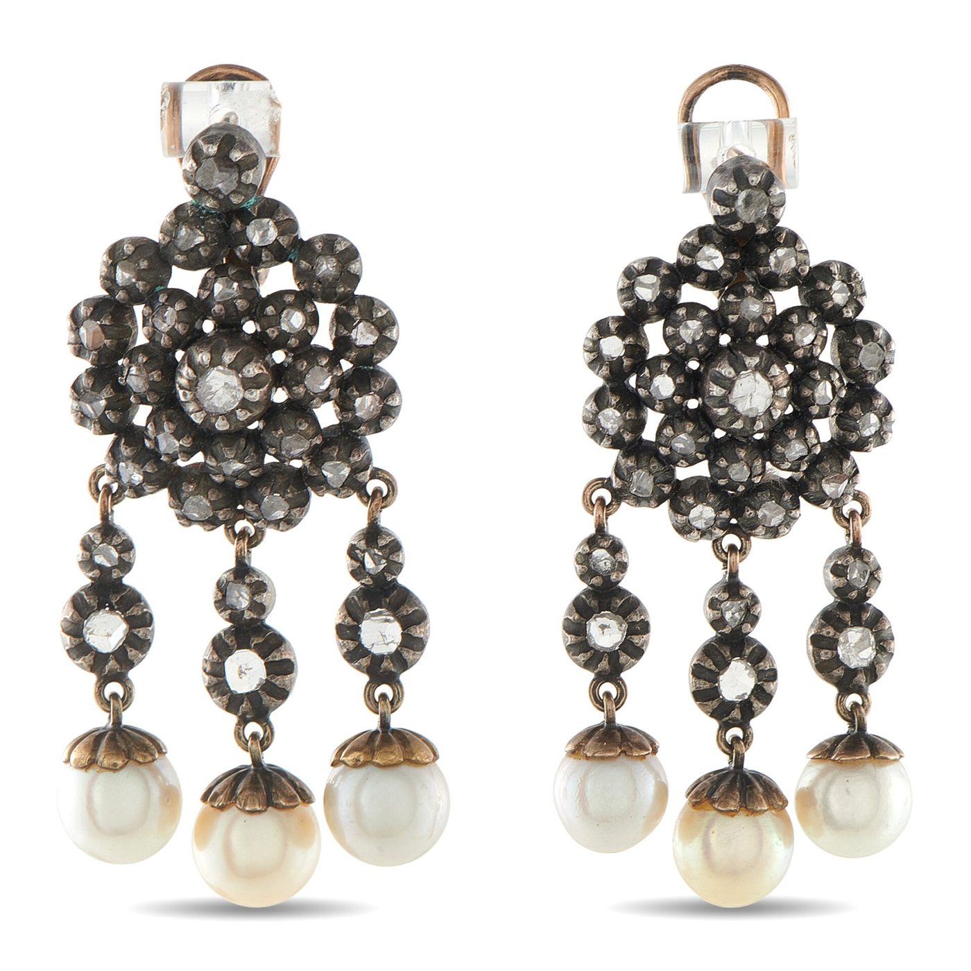 Antique Victorian Rose Gold and 3ct Diamond Earrings