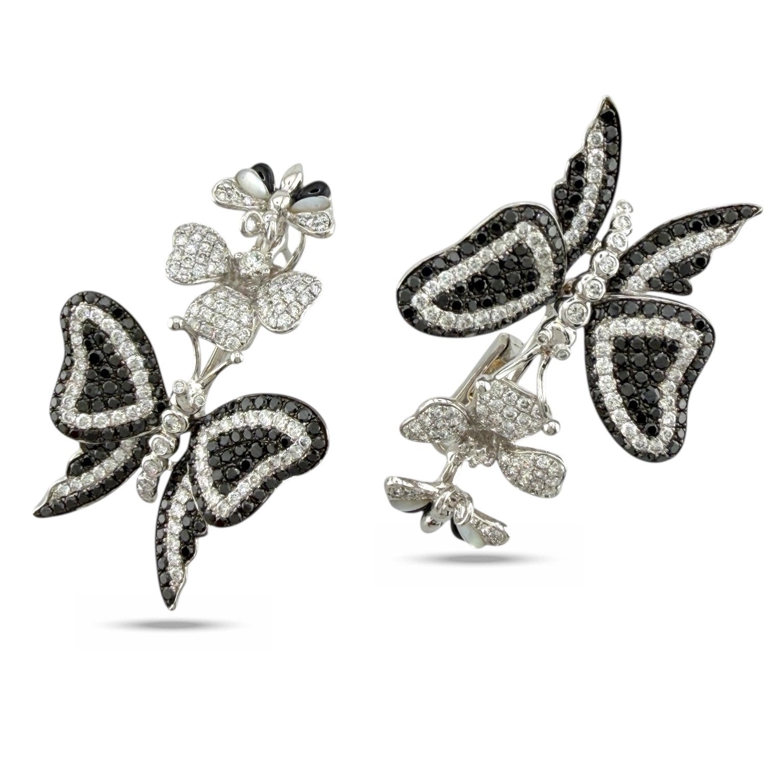 18K White Gold and 1.64ct Diamond Butterfly Flower Earrings