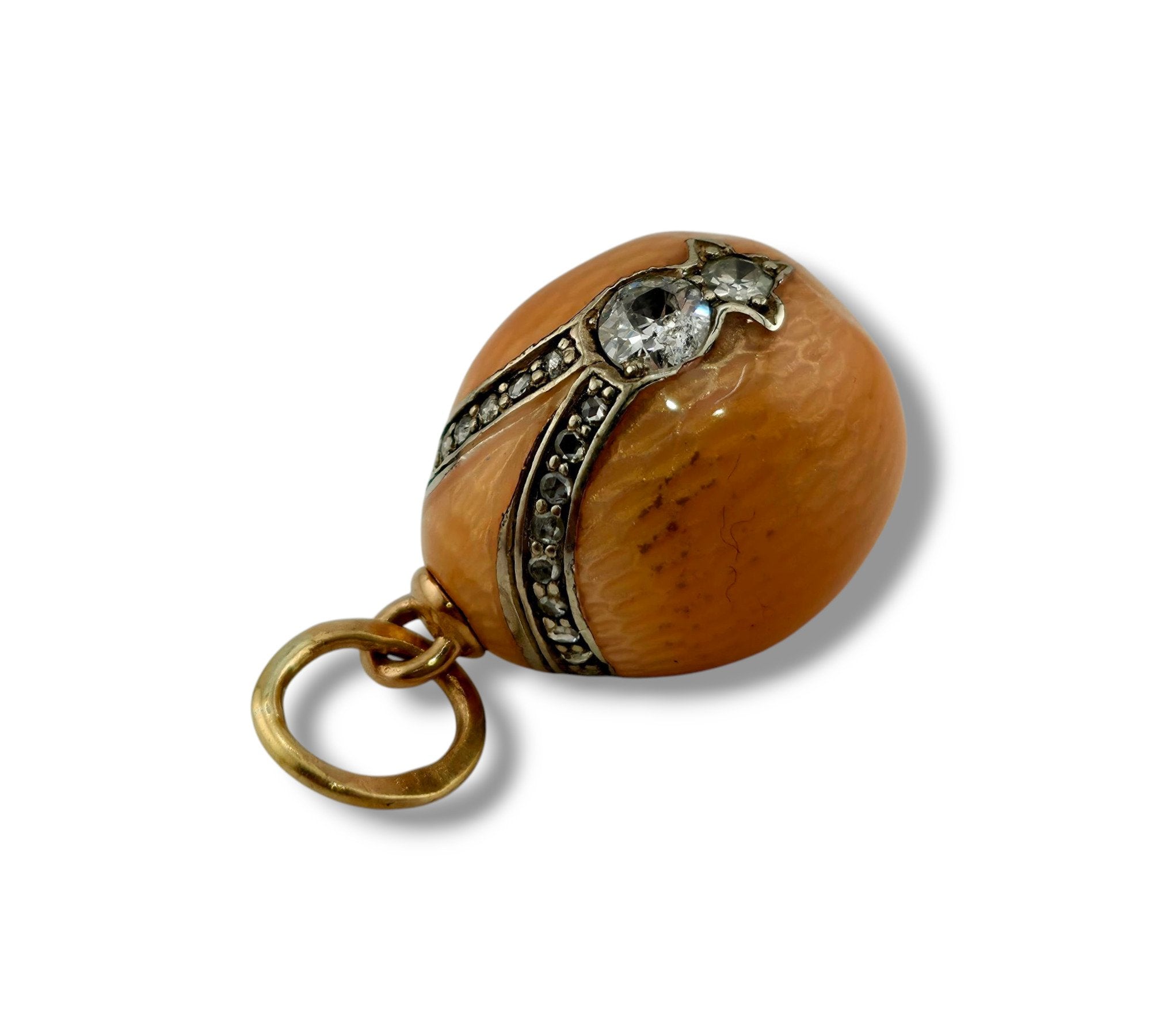 Imperial Russian Period 56K Gold Enamel and Diamond Egg Pendant
