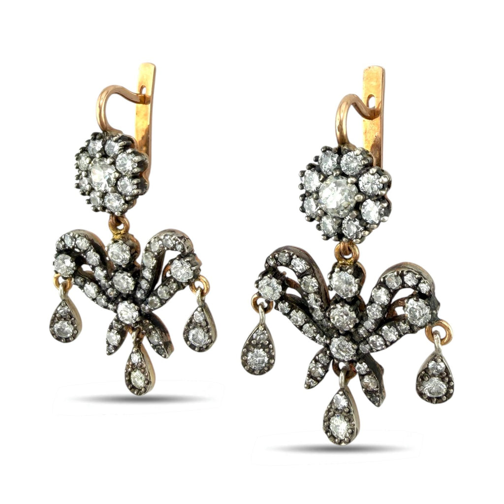 Imperial Russian 56K Rose Gold K. Faberge 3.75ct Diamond Earrings