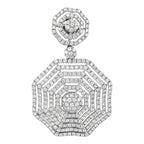 Diamond octagon drop earrings with flower-like top, round center drop, in white gold