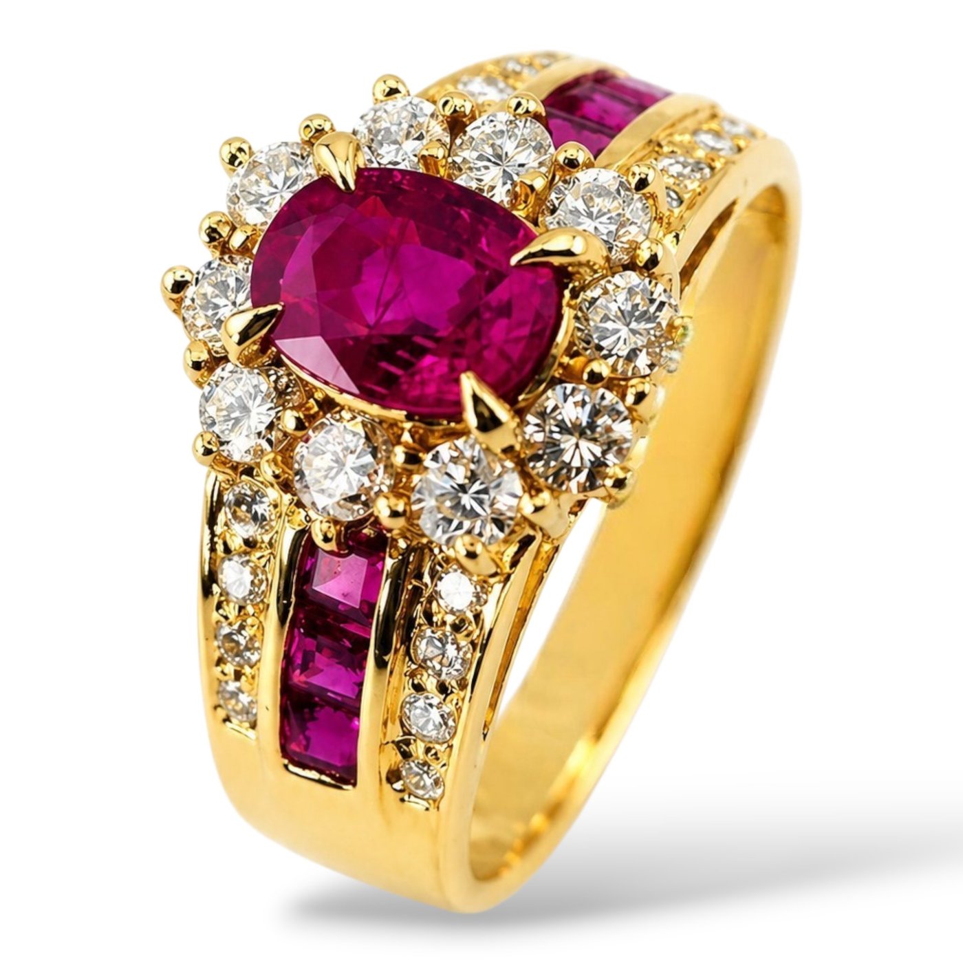 18K Yellow Gold and 1.08ct Diamond and 2.0ct  Ruby Ring