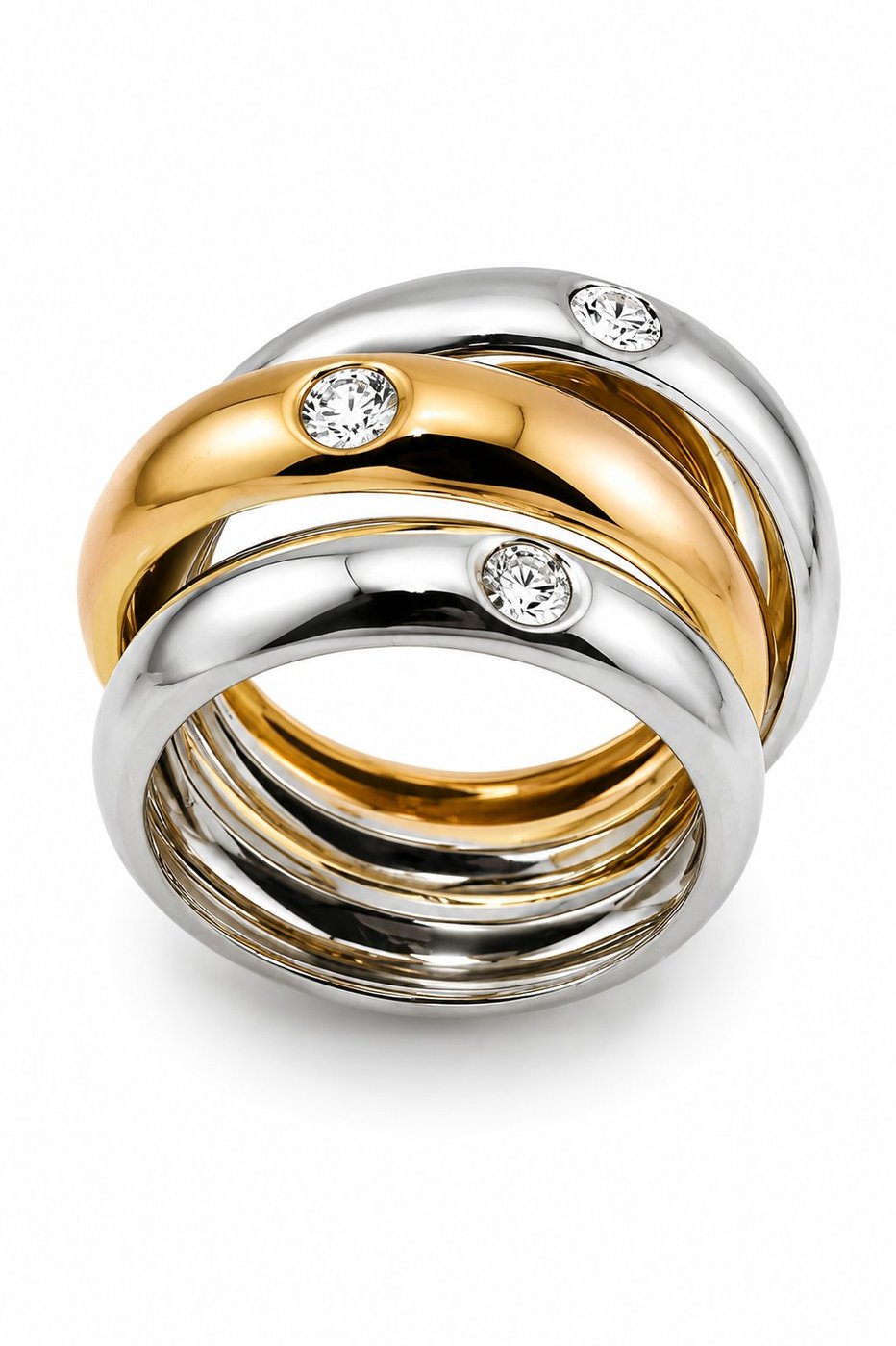 Italian Two Tone 18K  Gold and Diamond Ring