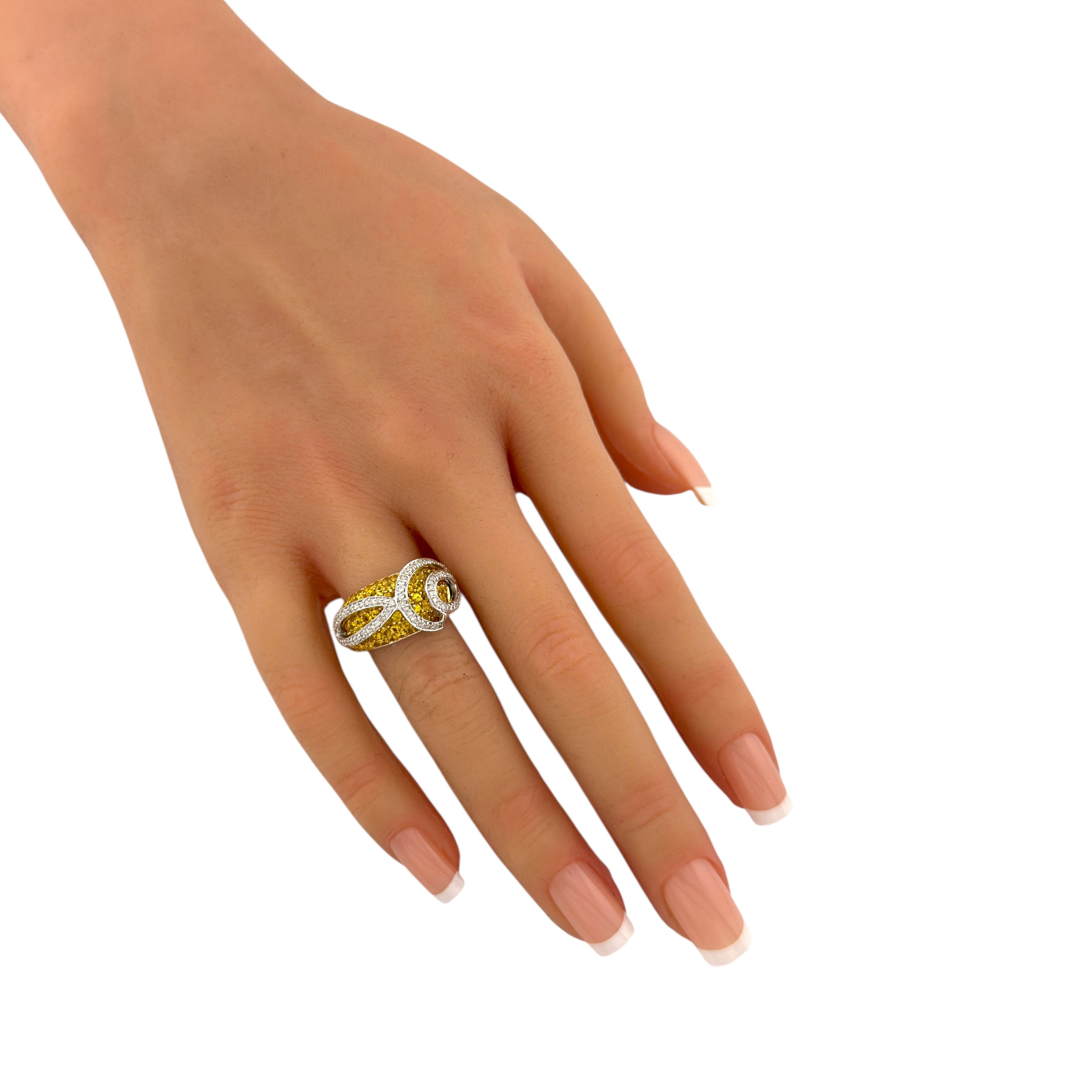 14K White Gold Multi Row 1.72ct Citrine and 0.65ct Diamond Ring