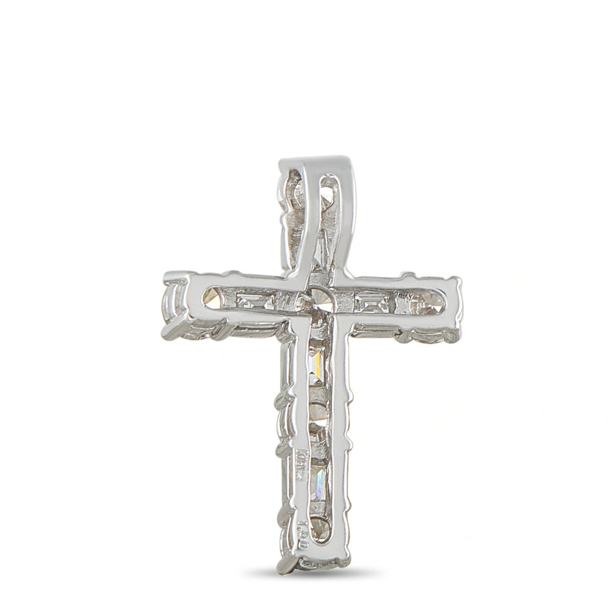 Back view of 18K white gold diamond cross pendant with hanging loop