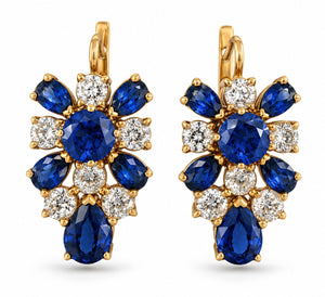 K. Faberge Imperial Russian 14K Rose Gold 5.32ct Sapphire & 2.00ct Diamond Earrings