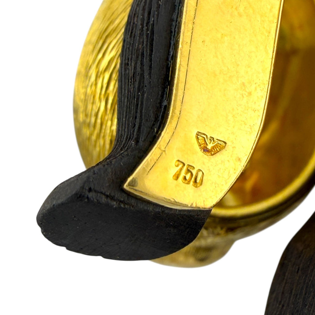 18K Yellow Gold Gallopin Geneve Panda Brooch with Wood