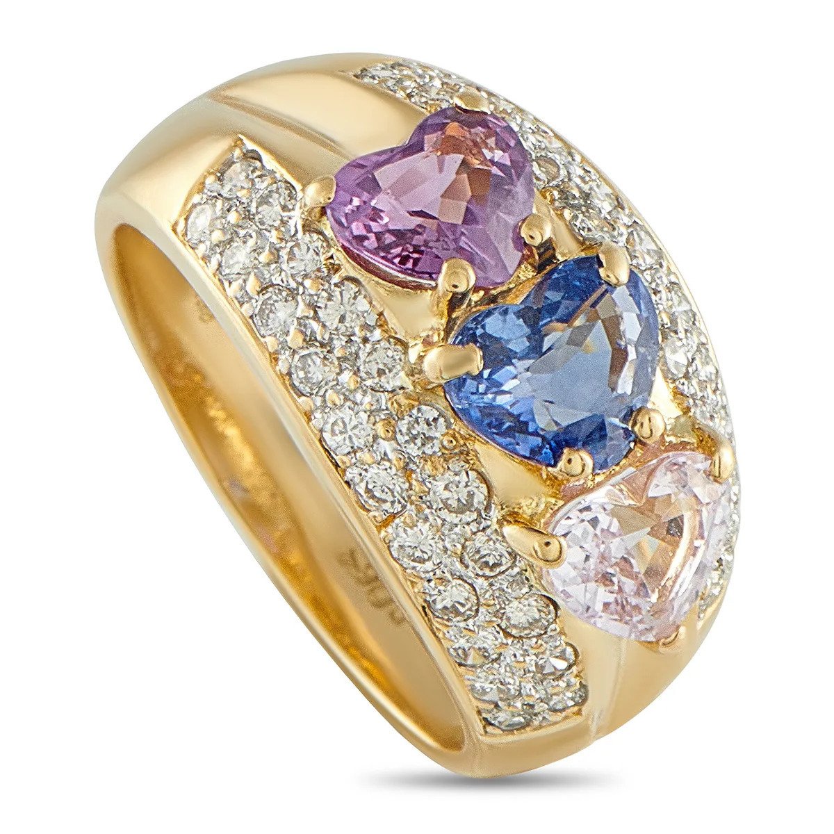 18K Yellow Gold 0.64ct Diamond and Sapphire Ring