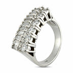 18K white gold multi-row diamond statement ring, side view with prong-set stones