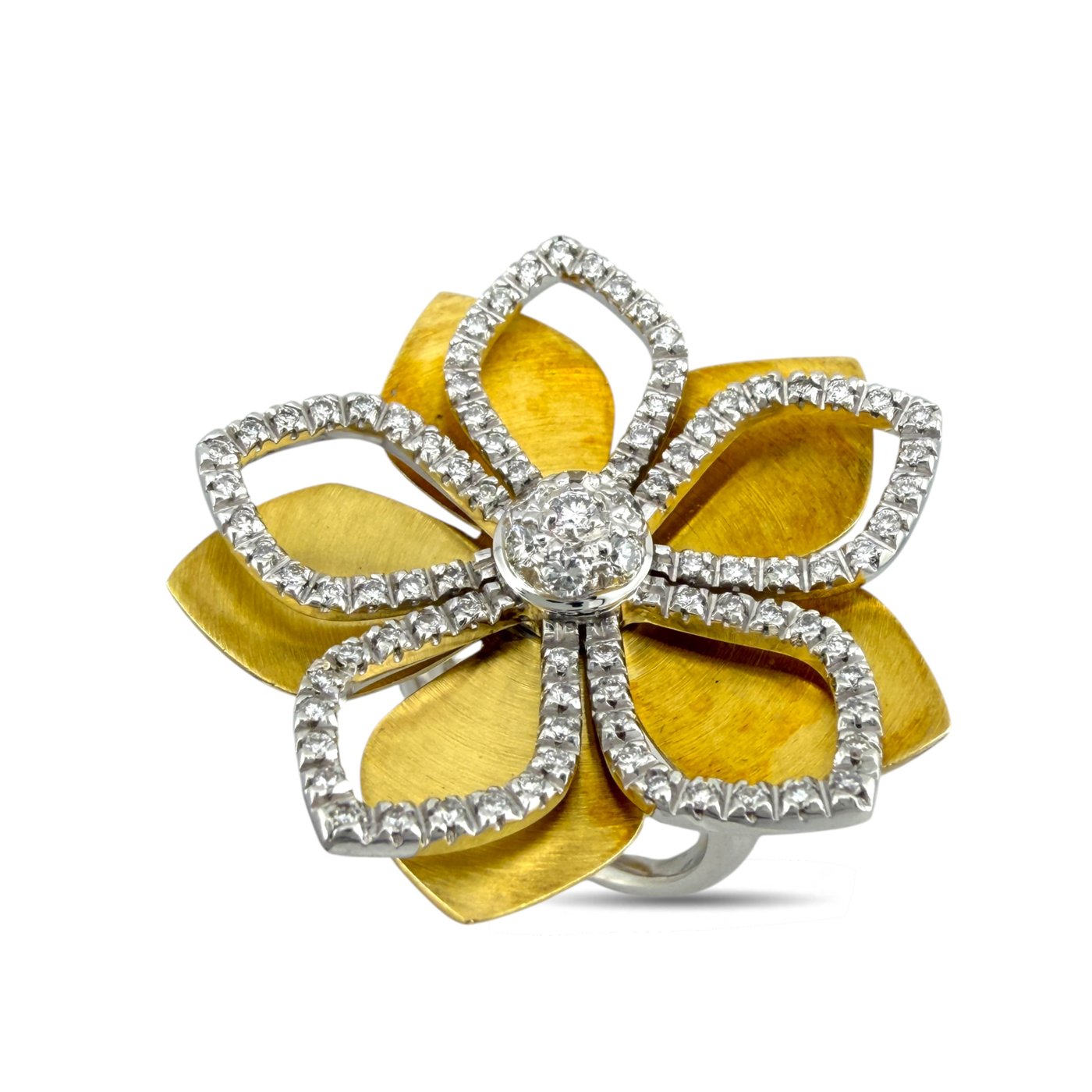 18K White and Yellow Gold Piero Milano Movable Petal Diamond Ring