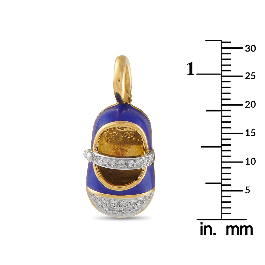Aaron Basha Baby Shoe 18K Yellow Gold Diamond and Enamel Mary-Jane Charm