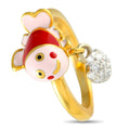 18K yellow gold ring with red and white enamel clown face, small diamond pavé side
