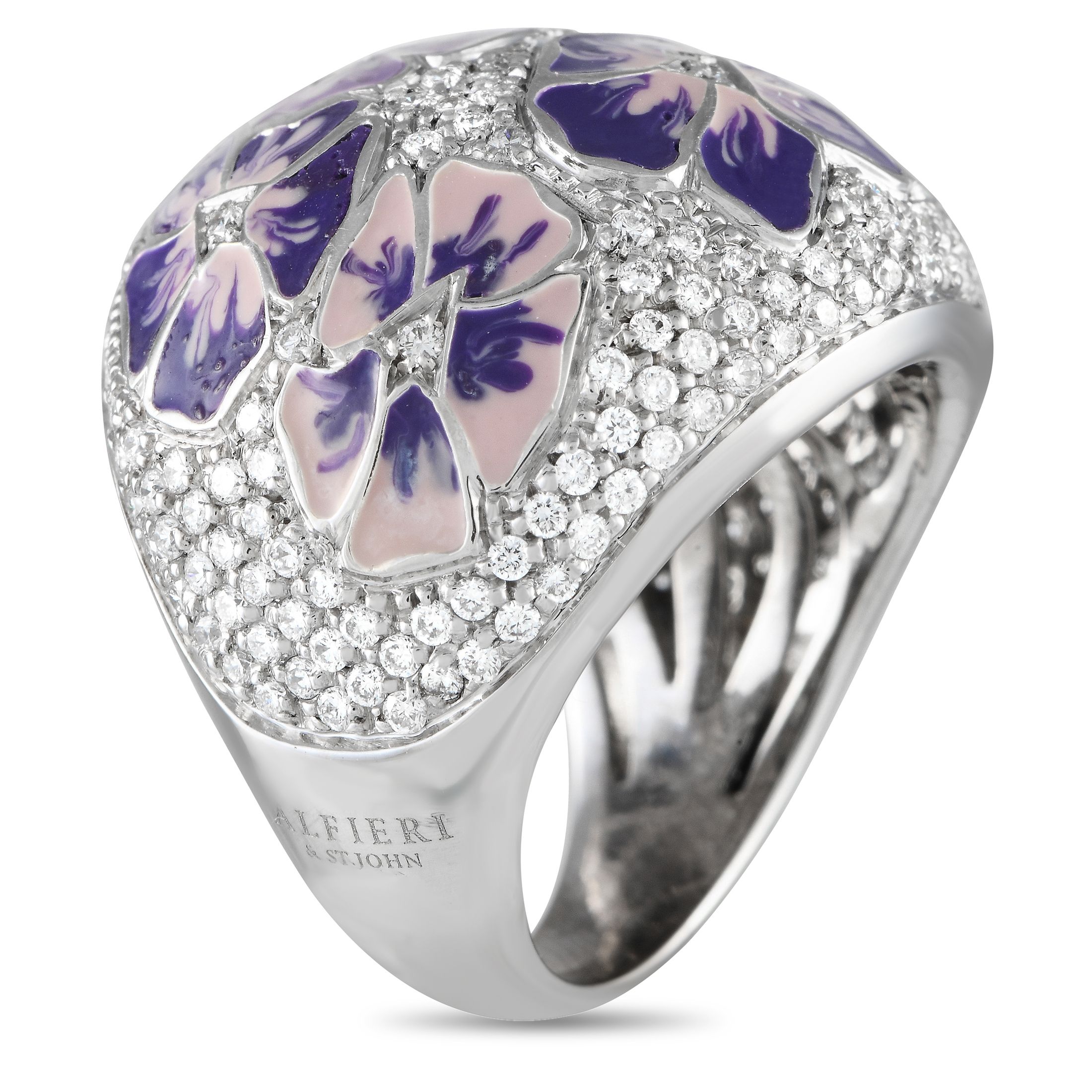 ALFIERI & ST.JOHNALFIERI & ST.JOHN 18K White Gold 1.45ct Diamond and Enamel Flower Ring