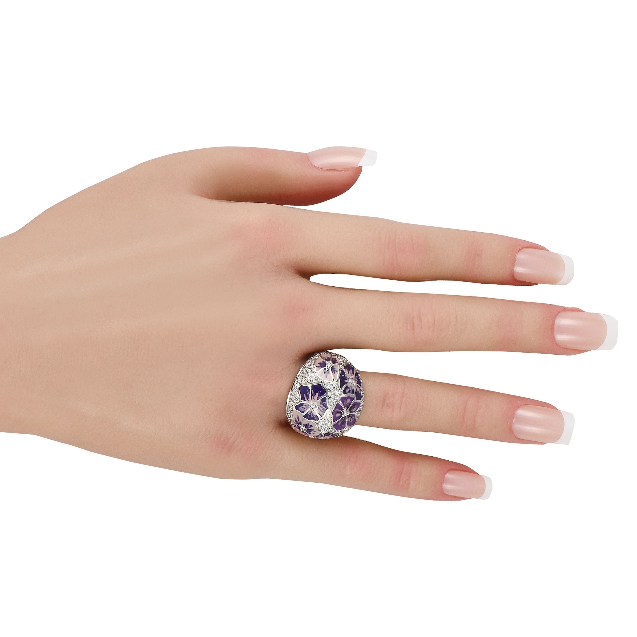 ALFIERI & ST.JOHNALFIERI & ST.JOHN 18K White Gold 1.45ct Diamond and Enamel Flower Ring