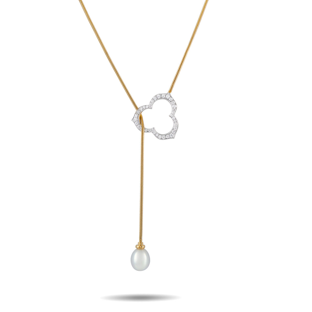 ANGELA CUMMINGS 18K Yellow Gold Diamond and Pearl Lariat Necklace