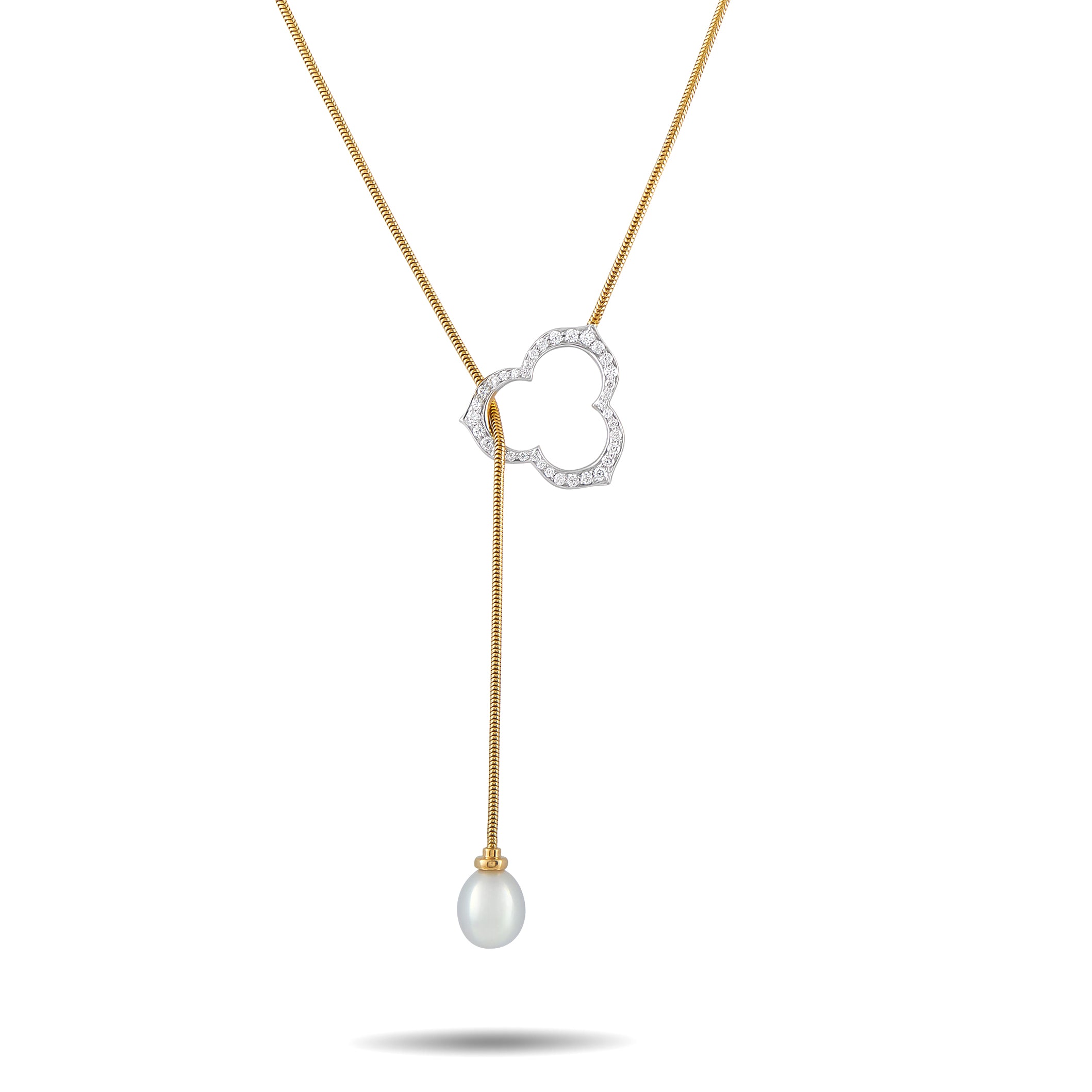 ANGELA CUMMINGS 18K Yellow Gold Diamond and Pearl Lariat Necklace