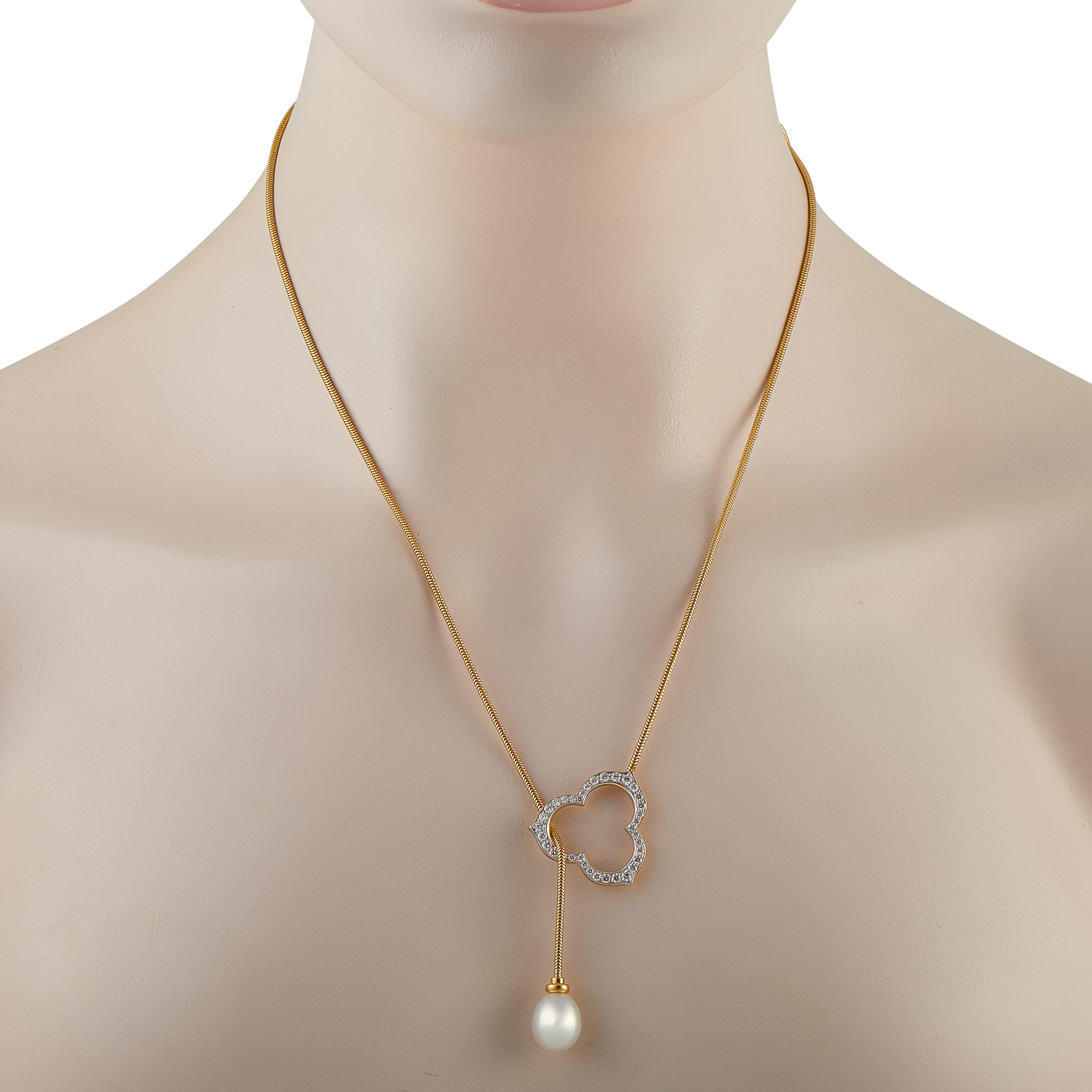 ANGELA CUMMINGS 18K Yellow Gold Diamond and Pearl Lariat Necklace