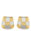 Checkered 18k yellow gold clip-on earrings with white enamel squares