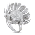 White gold diamond flower ring with sculpted petal band