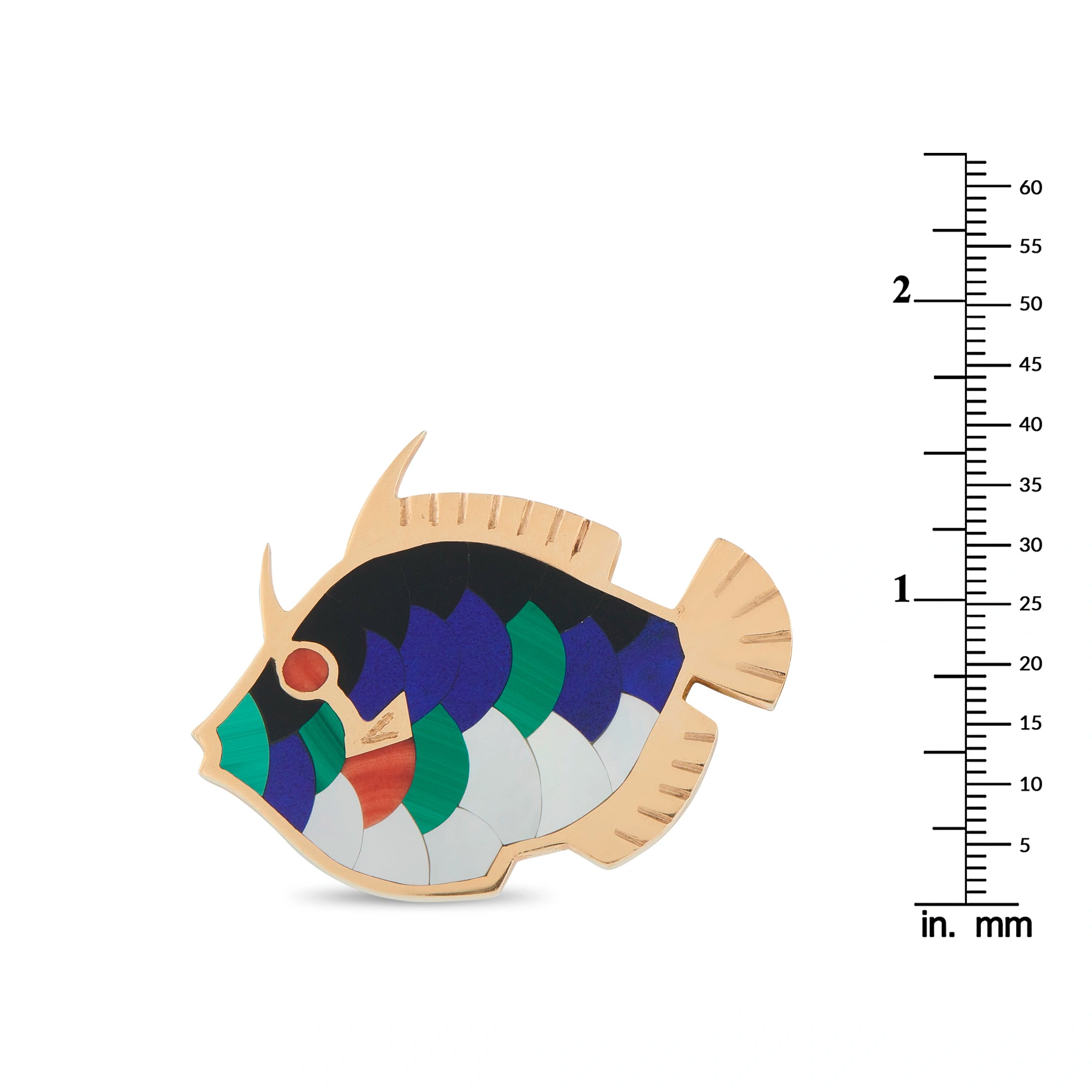 Asch Grossbardt 14K yellow gold fish brooch in multicolor inlay pattern