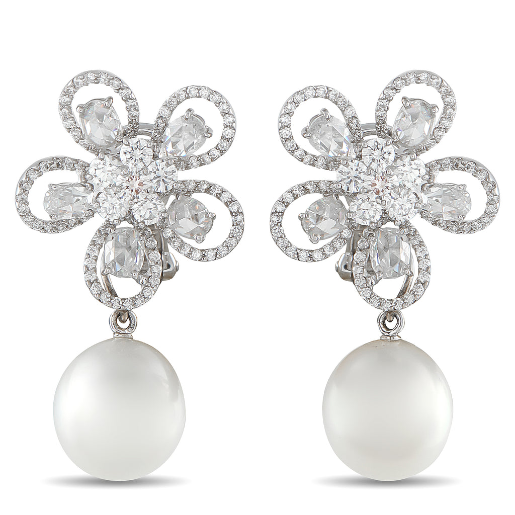 Assael 18K White Gold 5.24ct Diamond and Pearl Clip-On Earrings