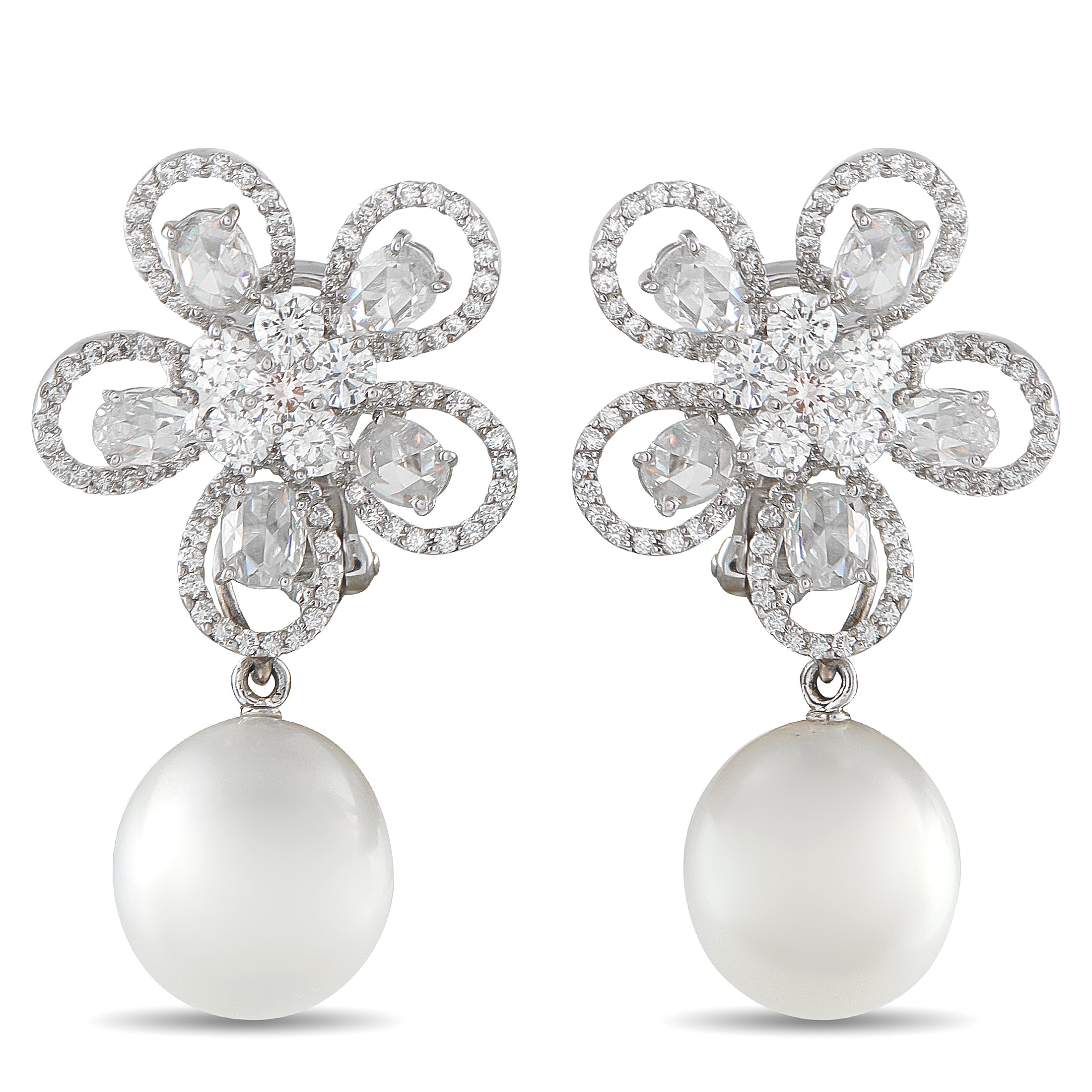 Assael 18K White Gold 5.24ct Diamond and Pearl Clip-On Earrings